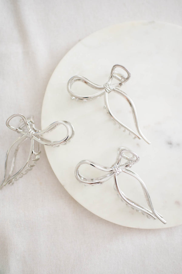 Barbays Metallic Bow Clip | Silver