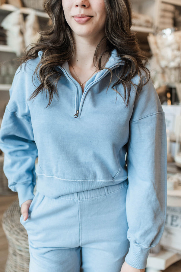 Mailyn Fleece Half-Zip Pullover | Light Blue Denim