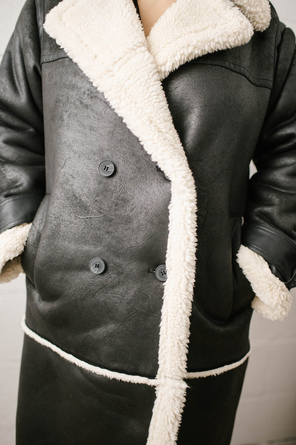 Nila Double Breasted Coat | Black & Cream - FINAL SALE