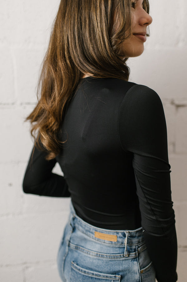 Elodie Wrap Long Sleeve Bodysuit | Black - FINAL SALE