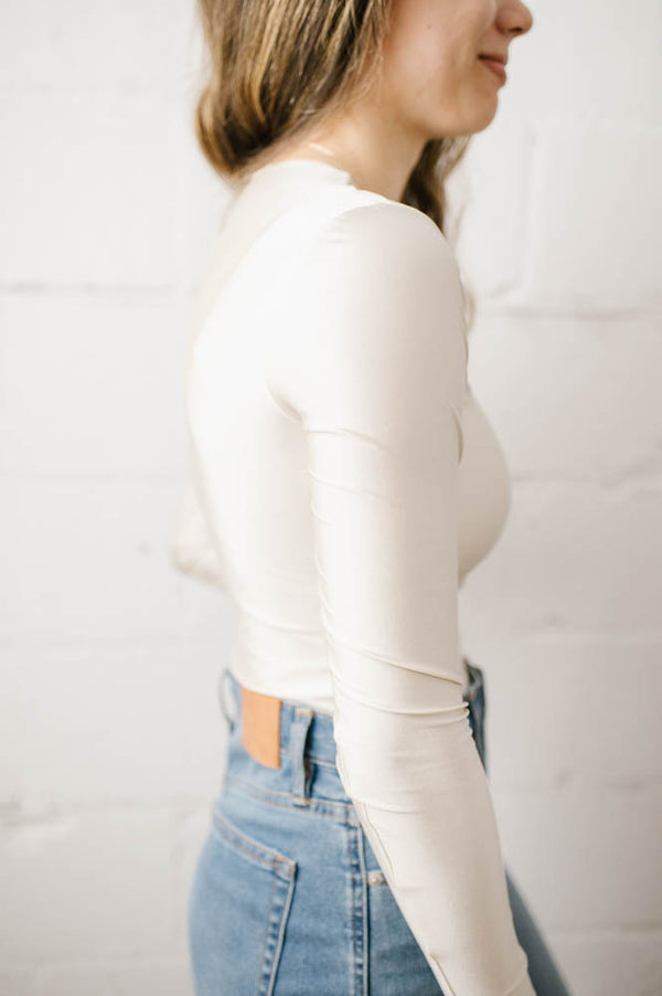 Roxie Crewneck Bodysuit | Pearl - FINAL SALE