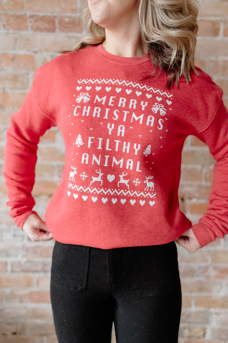 Merry Christmas Sweatshirt | Cranberry Heather