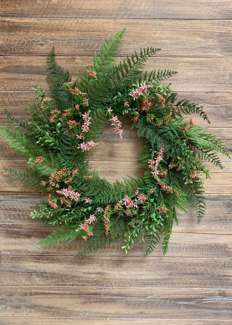 24" Lace Fern Wreath | Pink