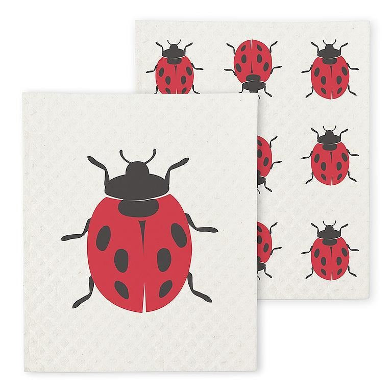 Set of 2 Swedish Dishcloths | Ladybug Grid