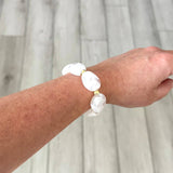 Flat Oval Stone Acrylic Bracelet | White Marble