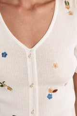 Carey Embroidered Top | Ecru