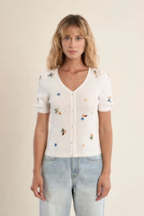Carey Embroidered Top | Ecru