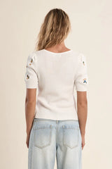 Carey Embroidered Top | Ecru