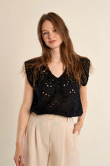 Fiona Eyelet Top | Black