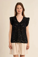 Fiona Eyelet Top | Black