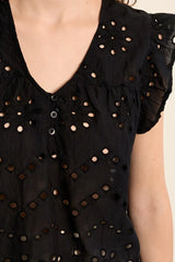 Fiona Eyelet Top | Black