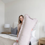 Ruffle Bolster Pillow | Brown & White Stripes