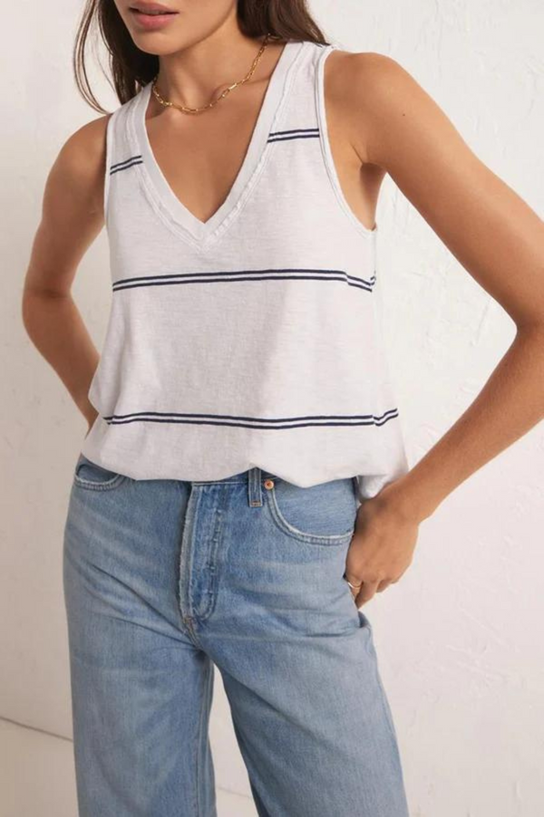 Vagabond Twin Stripe Tank | White - FINAL SALE