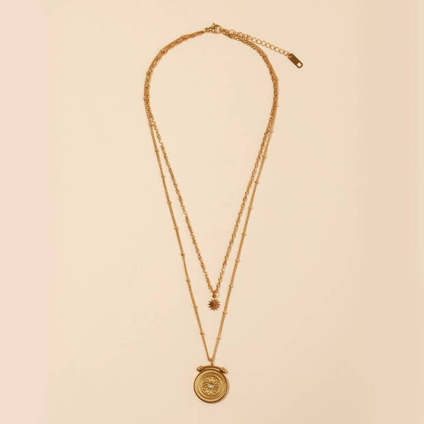 Layered Sun Pendant Necklace | Gold