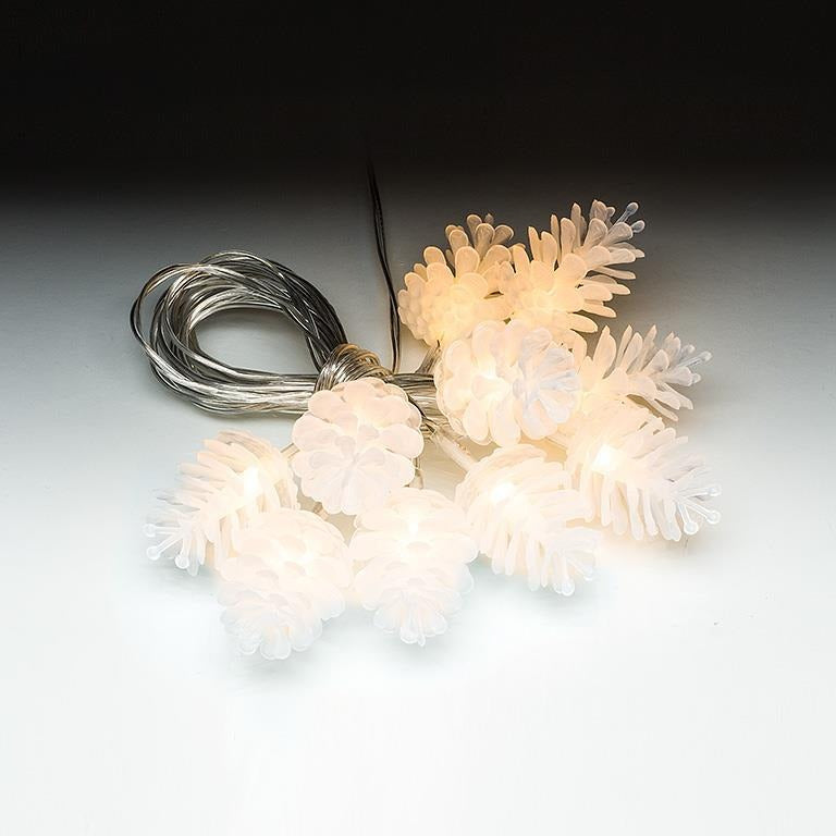 10 LED Pinecone Light String | White