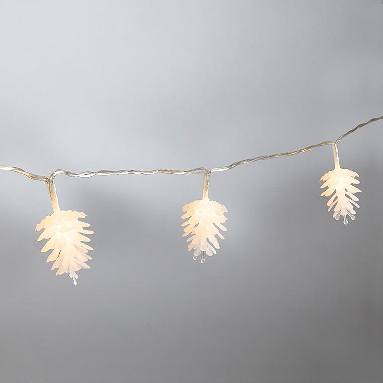 10 LED Pinecone Light String | White