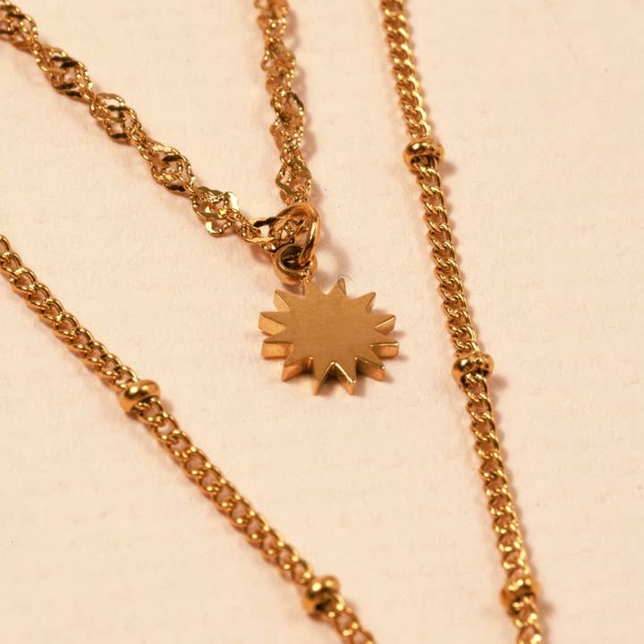 Layered Sun Pendant Necklace | Gold