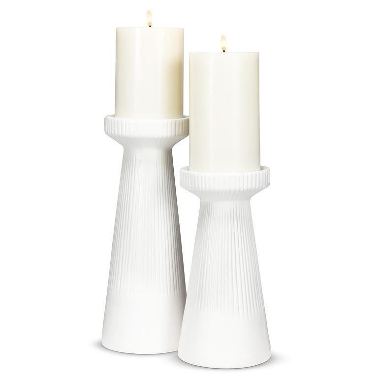 White Ribbed Pillar Holder | Large