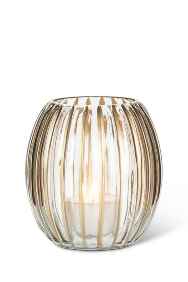 Ribbed Candle Holder | Gold Stripe