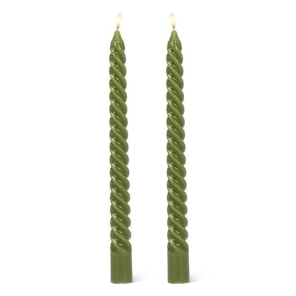 Set of 2 Green Spiral Taper Candles | 9.5"