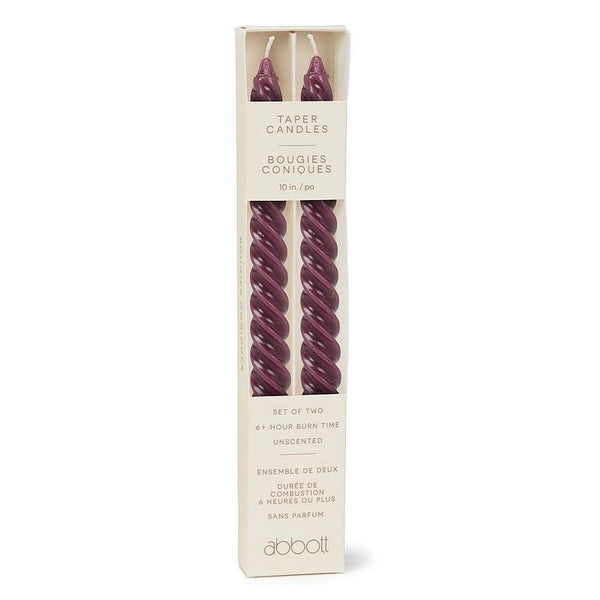 Set of 2 Purple Spiral Taper Candles | 9.5"