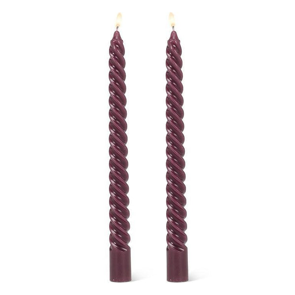 Set of 2 Purple Spiral Taper Candles | 9.5"