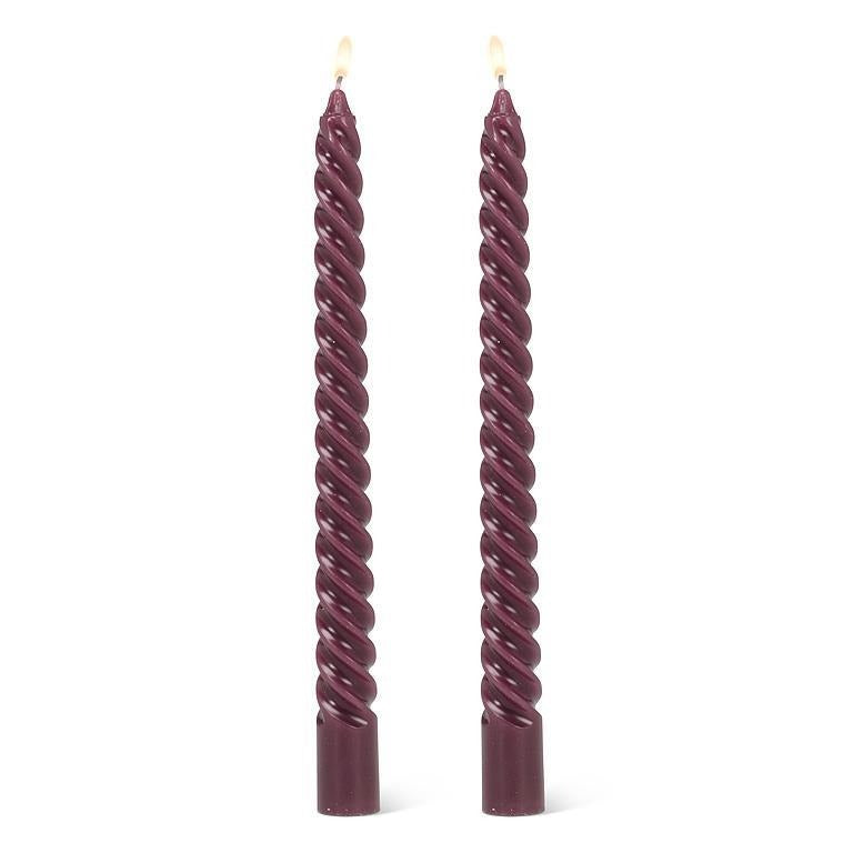Set of 2 Purple Spiral Taper Candles | 9.5"