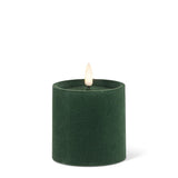 Dark Green Velvet LED Pillar Candle | 3x3