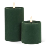 Dark Green Velvet LED Pillar Candle | 3x3