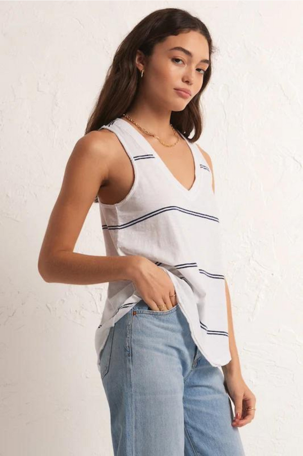 Vagabond Twin Stripe Tank | White - FINAL SALE