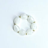 Flat Oval Stone Acrylic Bracelet | White Marble