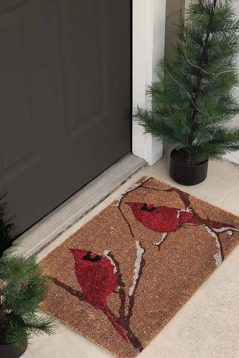 Cardinals on Snowy Branch Doormat