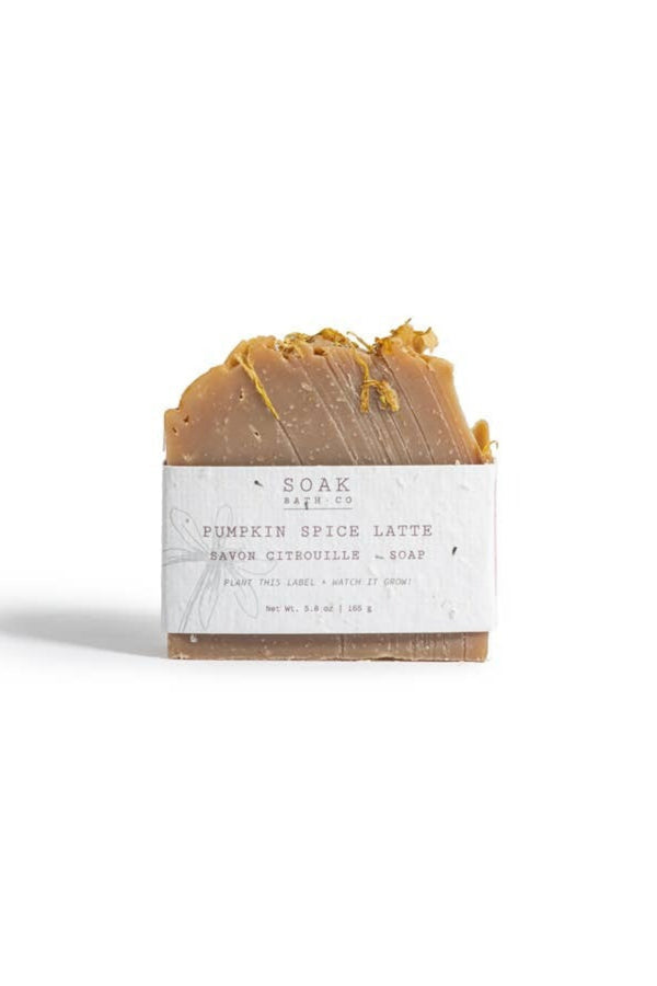 Bar of soap with a label on a white background