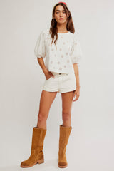 Jessie Eyelet Tee | Whisper White