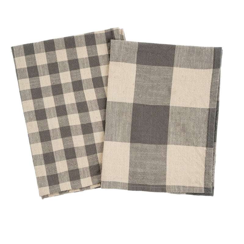 Gingham Check Tea Towels Set of 2 | Grey