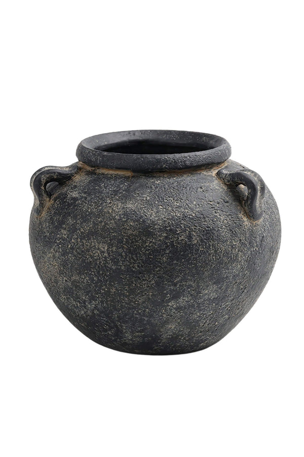 Low Black Terracotta Vase