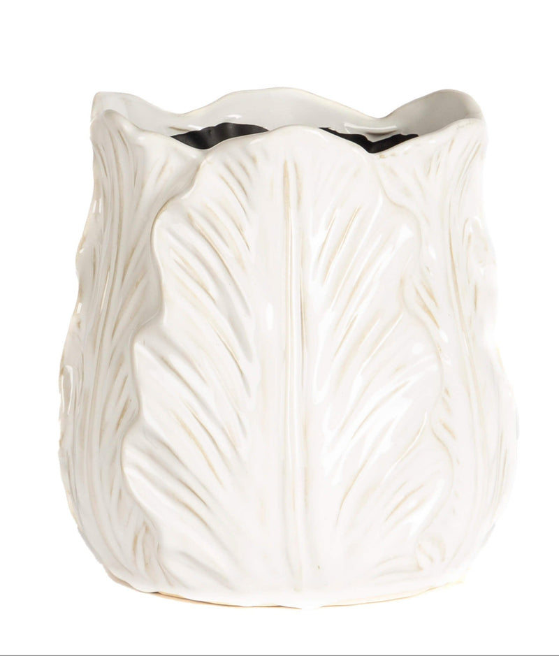 Cream Cabbage Leaf Pot | Large
