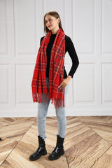 Plaid Fringe Scarf | Red