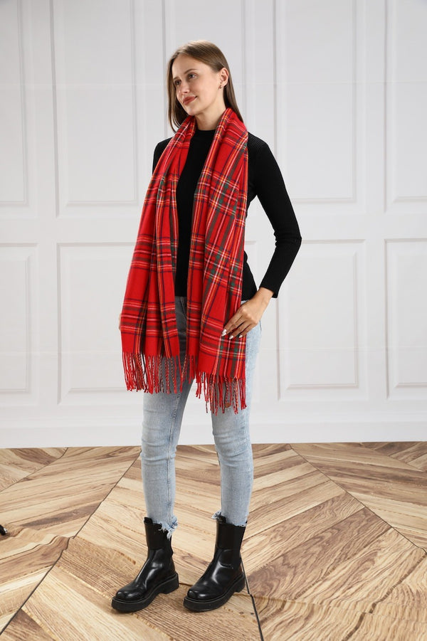 Plaid Fringe Scarf | Red