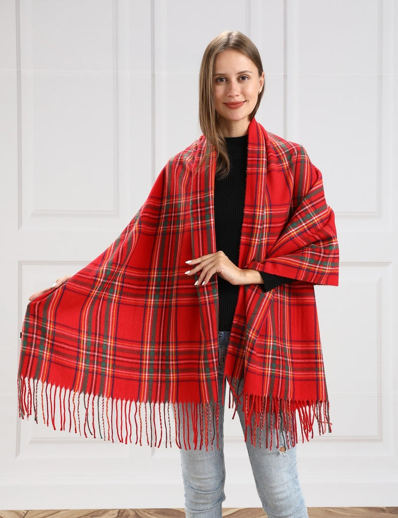 Plaid Fringe Scarf | Red