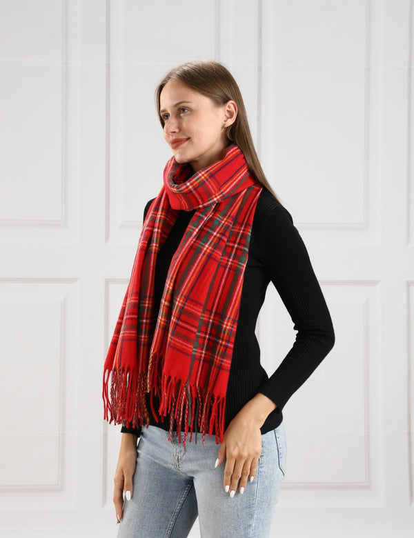 Plaid Fringe Scarf | Red