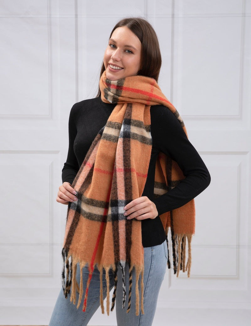 Plaid Fringe Scarf | Beige