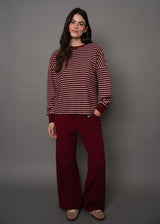 Colbert Striped Cozy Waffle Top | Deep Burgundy
