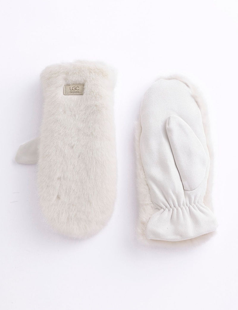 Faux Fur Mittens | White