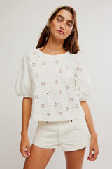 Jessie Eyelet Tee | Whisper White