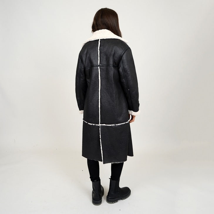 Nila Double Breasted Coat | Black & Cream - FINAL SALE