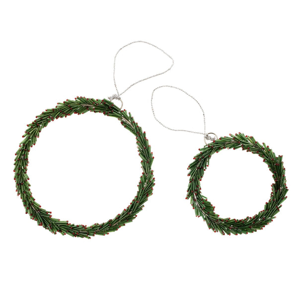 Green Beaded Wreath Ornament | Large