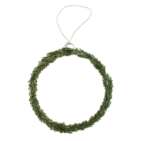 Green Beaded Wreath Ornament | Large