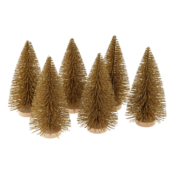 Small Bottle Brush Trees s/6 | Gold Glitter - FINAL SALE
