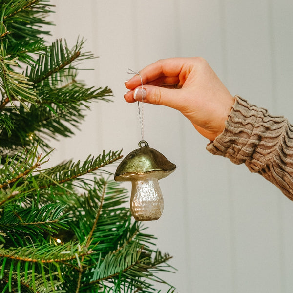 Blown Glass Mushroom Ornament | Green - FINAL SALE